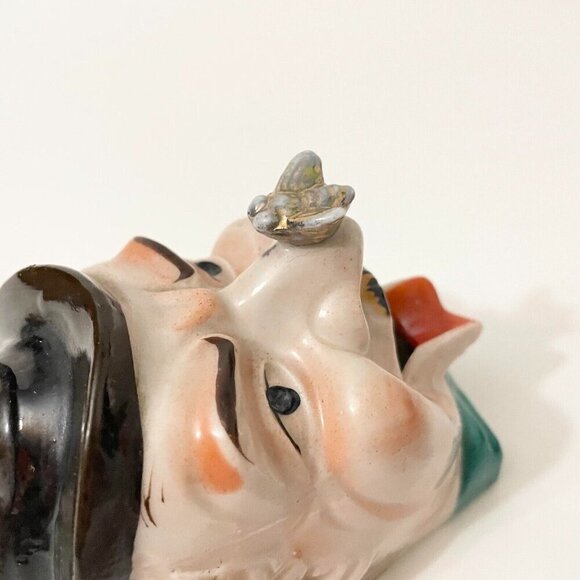 Vintage Man with Open Mouth Fly on Nose Ceramic Ashtray Flaws - Picture 8 of 16